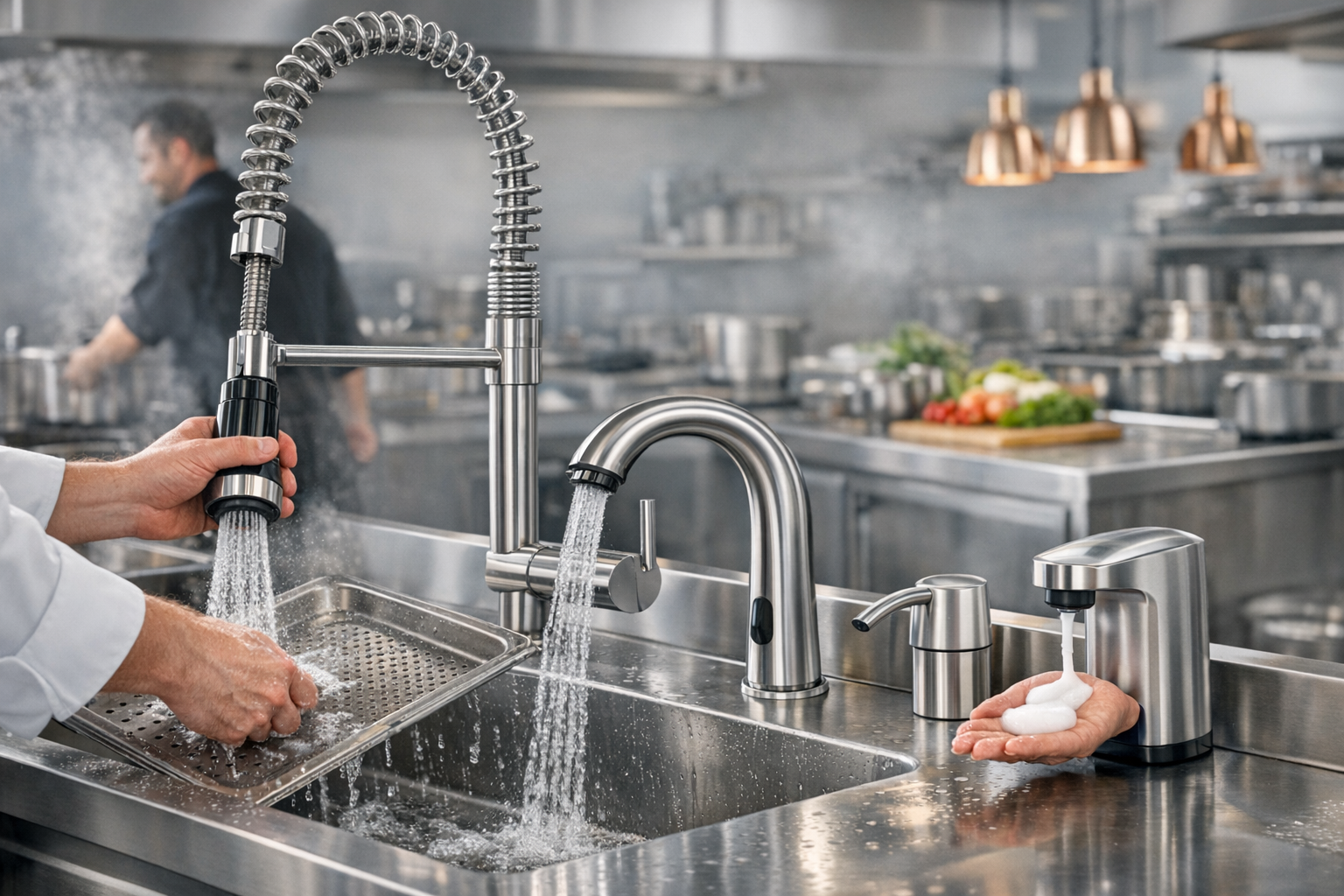 Effektiv hygiejne og holdbare armaturer til professionelle storkøkkener
